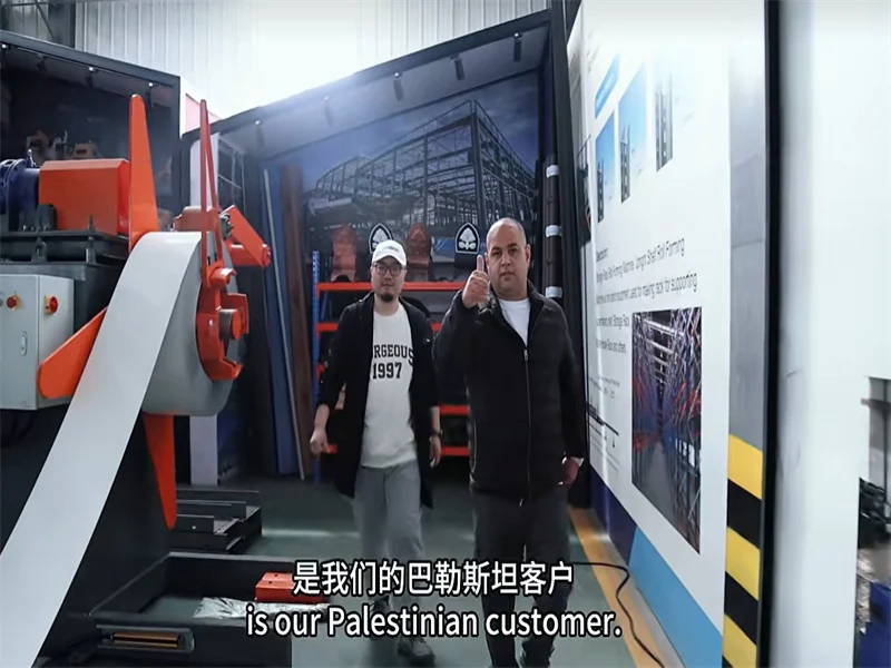 Good news-Palestinian Customer Highly Praises Zhongtuo Roll Forming Machines After Factory Visit and Testing 3 Palestinian customer inspecting roll forming machine at Zhongtuo factory